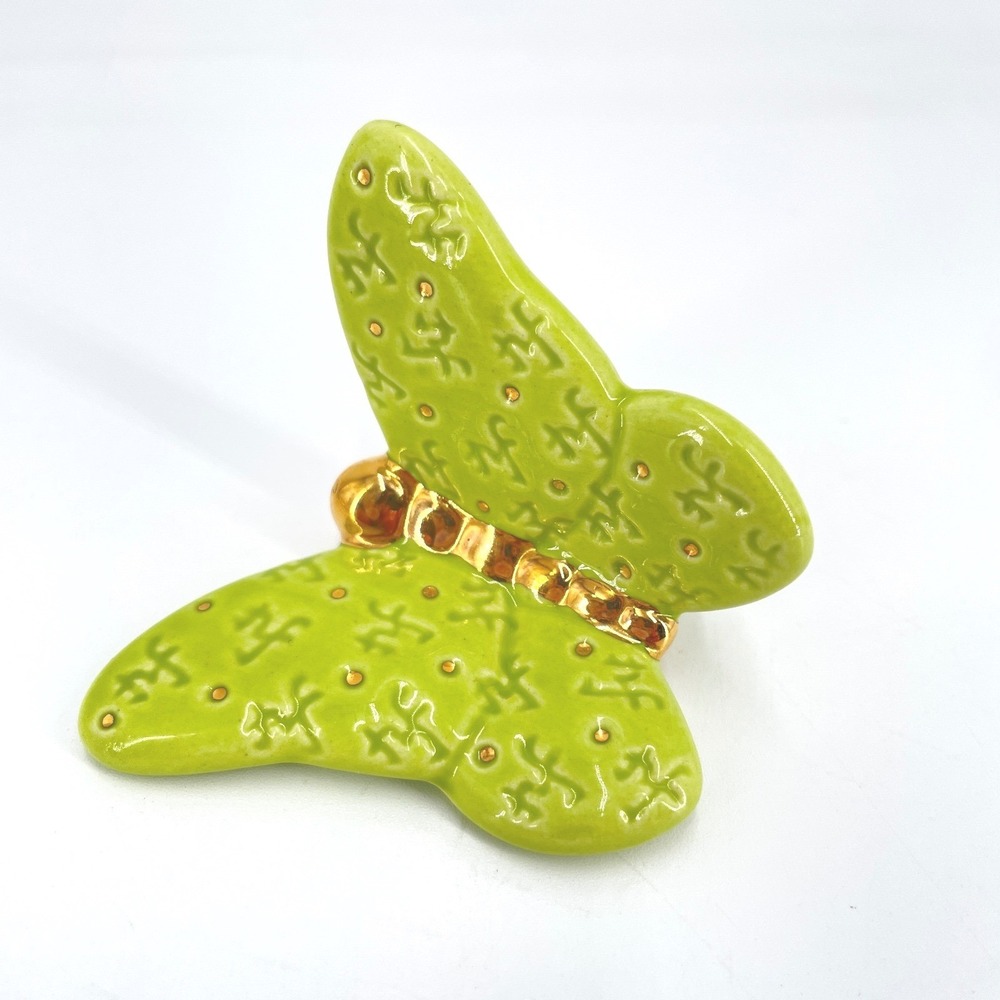 Nora Fleming Butterfly Mini Lime Green Gold Ceramic Platter Charm NF Initials